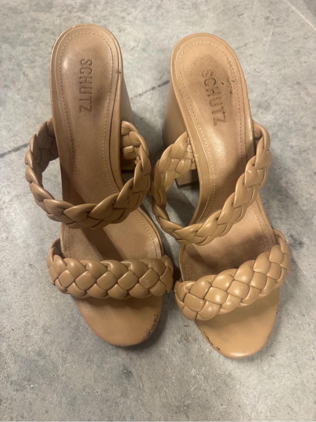 Schutz Braided Leather Mule Heels In Tan Size 8 Like New